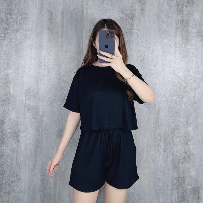 ttir- One Set Crop Pocket Setelan Wanita Crop Top