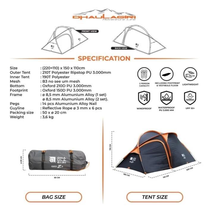Tenda Dhaulagiri Geo Z 2 Tent Alloy Waterproof Anti Air safety camping 1-2 orang tenda ultralight UL