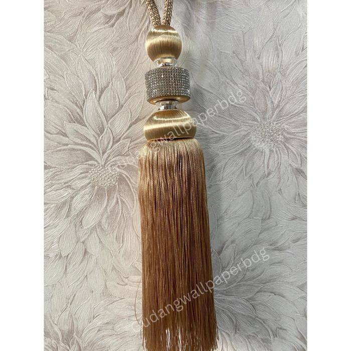 53lg- Tassel Tali Gorden Cyrstal Rumbai Mewah Cream Silver Coklat Premium