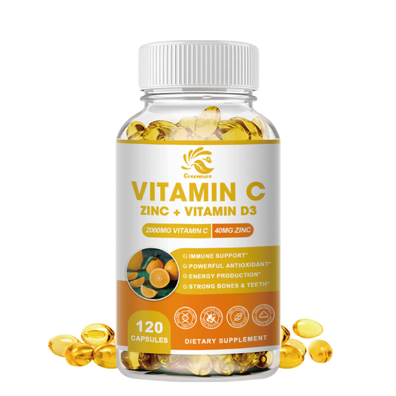Supplements Zinc 40mg, Vitamin C 2000mg, and Vitamin D3 5000 IU (125mcg) Per Serving - 60/120