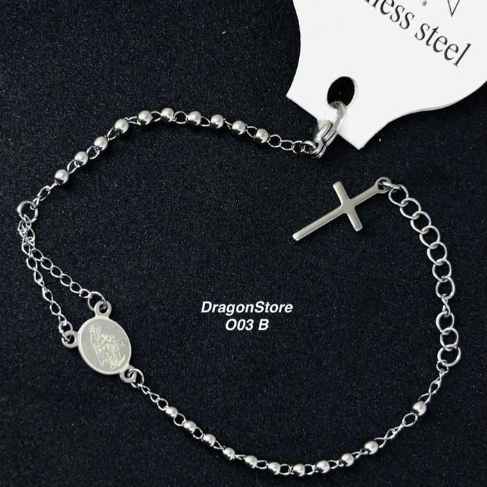 TERLARIS DS O03 Gelang Salib ROSARIO Titanium Salib Mini Stainless Stell Desain Minimalis cocok