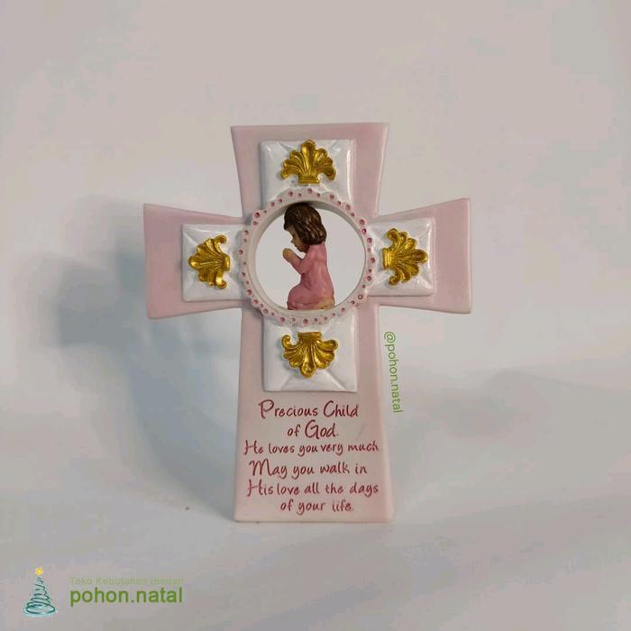 Salib Meja Duduk Resin Precious Child Kado Hadiah Gift Pajangan Kristen