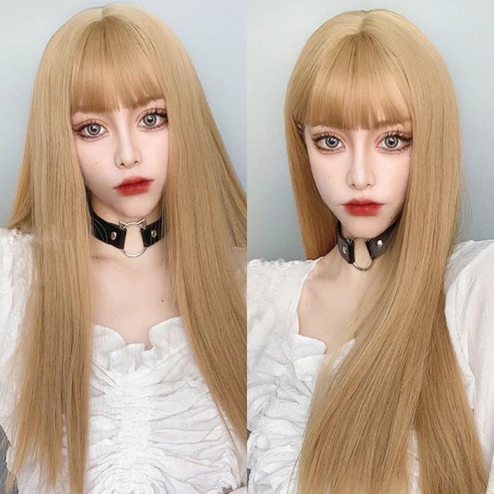 BERKUALITAS WIG AKEMI PONI BLONDE BARBIE EDITION Rambut Palsu Wanita Dewasa Panjang Pirang