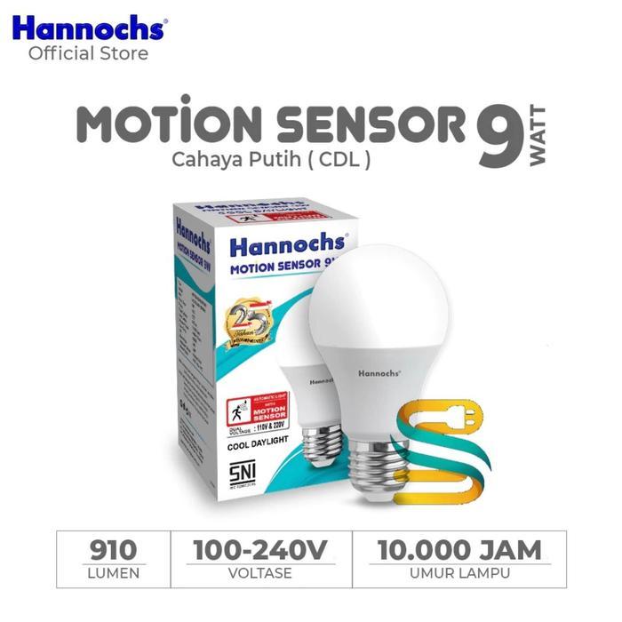 BERKUALITAS Hannoch Lampu Led Blub 9W / 9 Watt Motion Sensor Gerak