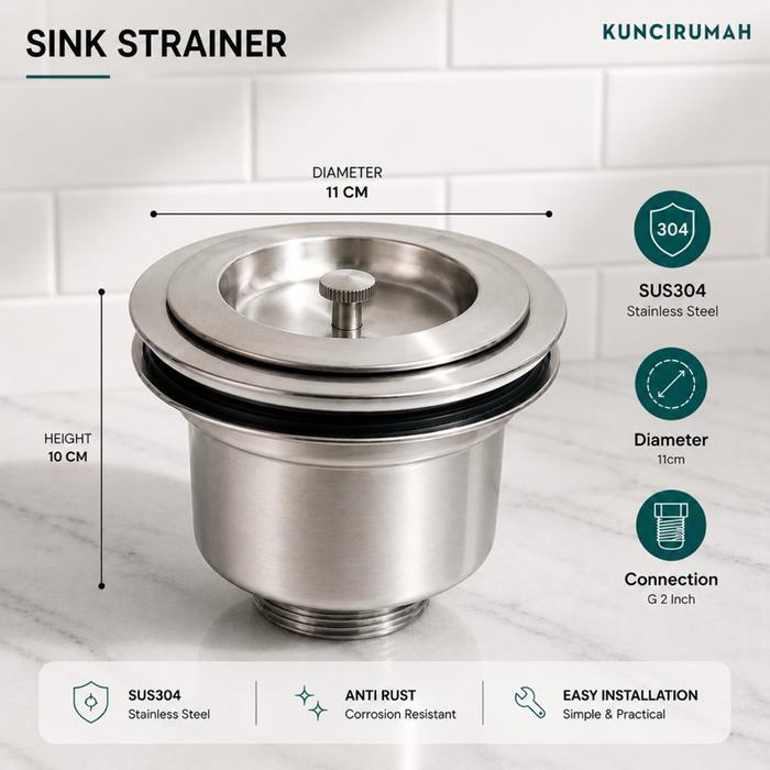 Avur bak cuci piring jumbo Afur saringan pembuangan kitchen sink sus 304