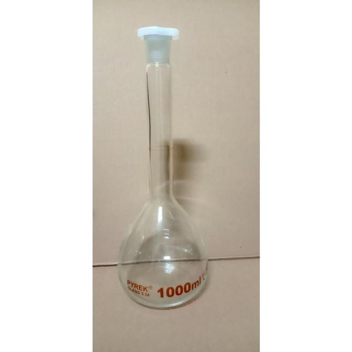 (PROMO) LABU UKUR / VOLUMETRIC FLASK 1000 ML / 1 LITER - PYREX - BAHAN KACA BOROSILLICATE TAHAN
