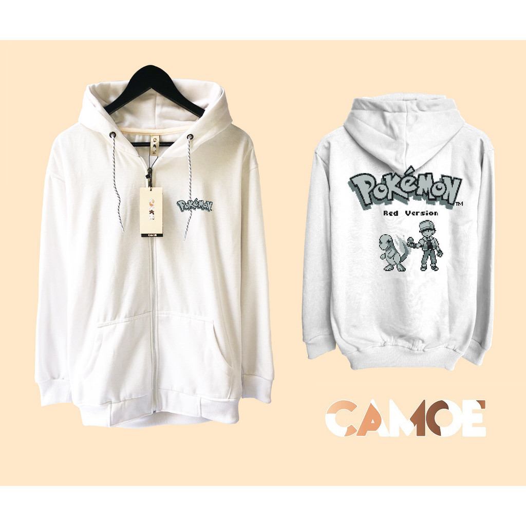 Jaket Hoodie Zipper UT Pokemon Pixel Art Pokemon Red Version Cover Charmander