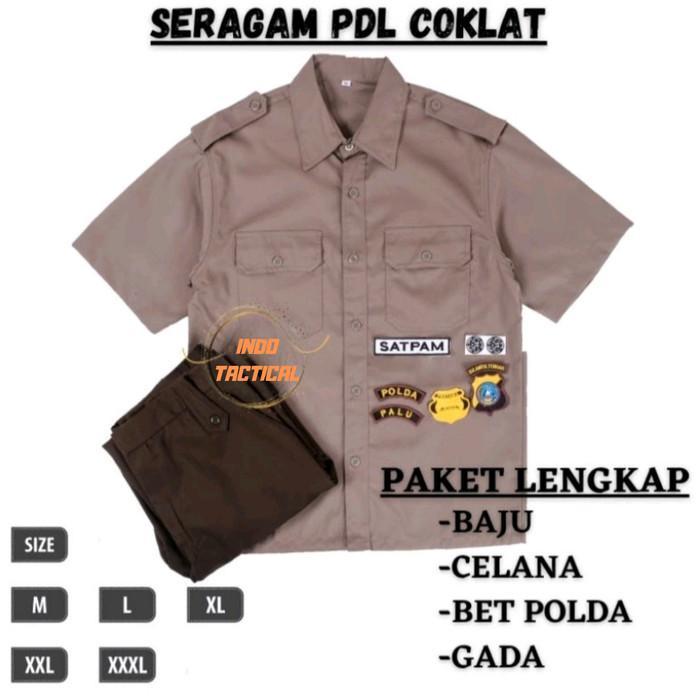 Seragam Satpam PDH PDL Coklat Lengkap Setelan Security Atribut Lengkap Baju Dinas Lapangan Pria Baha