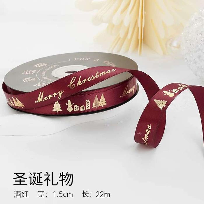Ready Stok LS 1ROLL=22METER Pita kado natal pita natal pita hampers natal pita natal 1cm 1,5cm 2cm