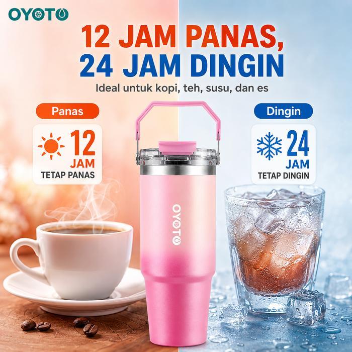 Oyoto Wide-Mouth Insulated Water Bottle With Lid Vacuum Insulated Stainless Steel Water Bottle Large