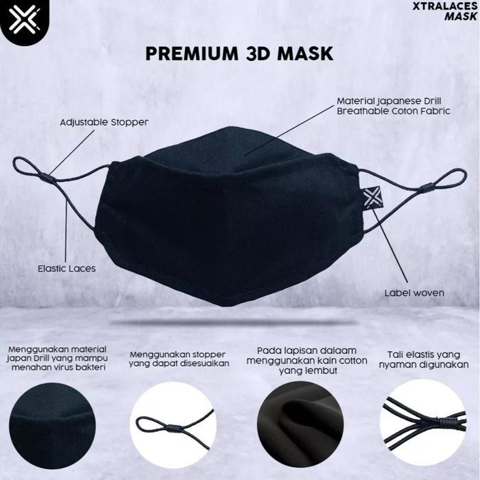 Original PROMO  Masker Kain 3D Premium Hitam / 3D Mask / Masker Kain Earloop
