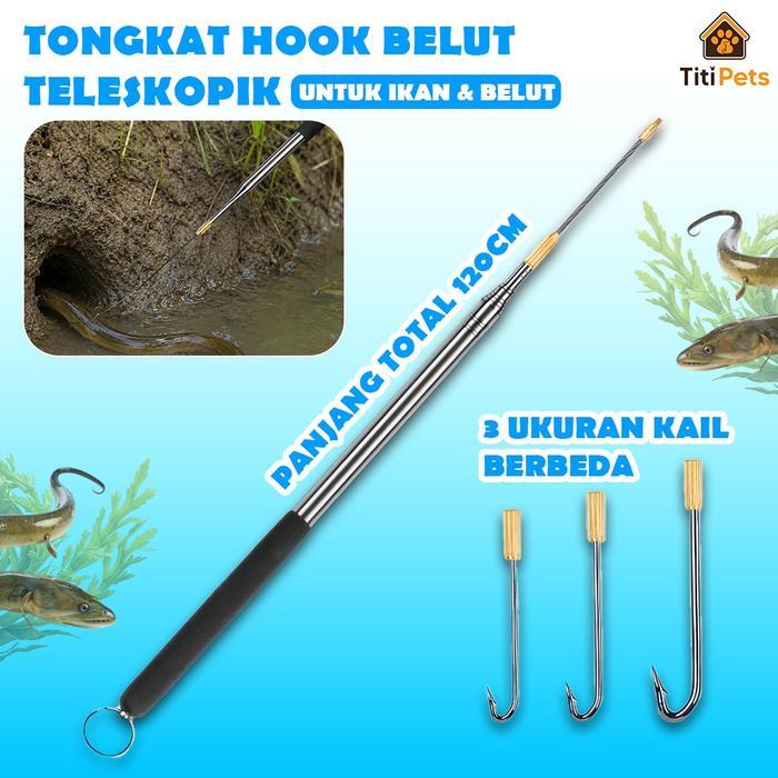Tongkat Pancing Belut Teleskopik 120cm Hook Stainless Steel Alat Berburu Belut