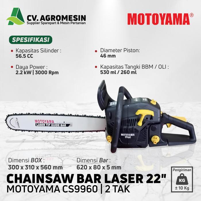GERGAJI MESIN CHAINSAW MOTOYAMA CS9960 BAR LASER 22"