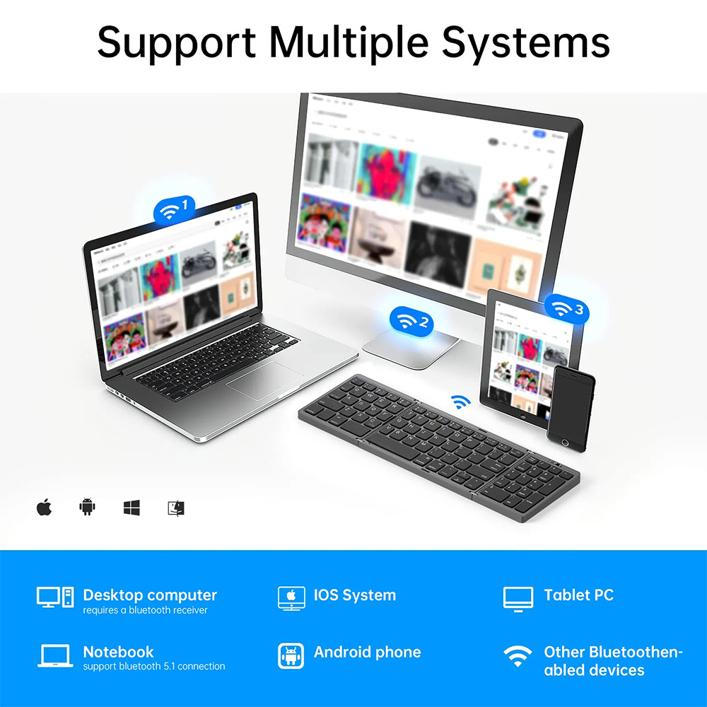 Wireless Folding Keyboard Bluetooth Keyboard with Numeric Keypad for Windows Android iOS Phone