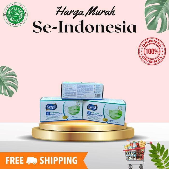 New MASKER SENSI 3 PLY EARLOOP SURGICAL SENSI MASK ISI 50 Pcs