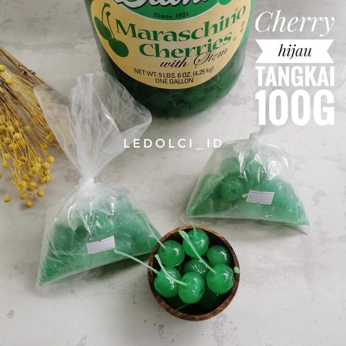 0tb6 Cherry Hijau Tangkai Ceri Hijau Tangkai Maraschino 100 Gram (Hijau)