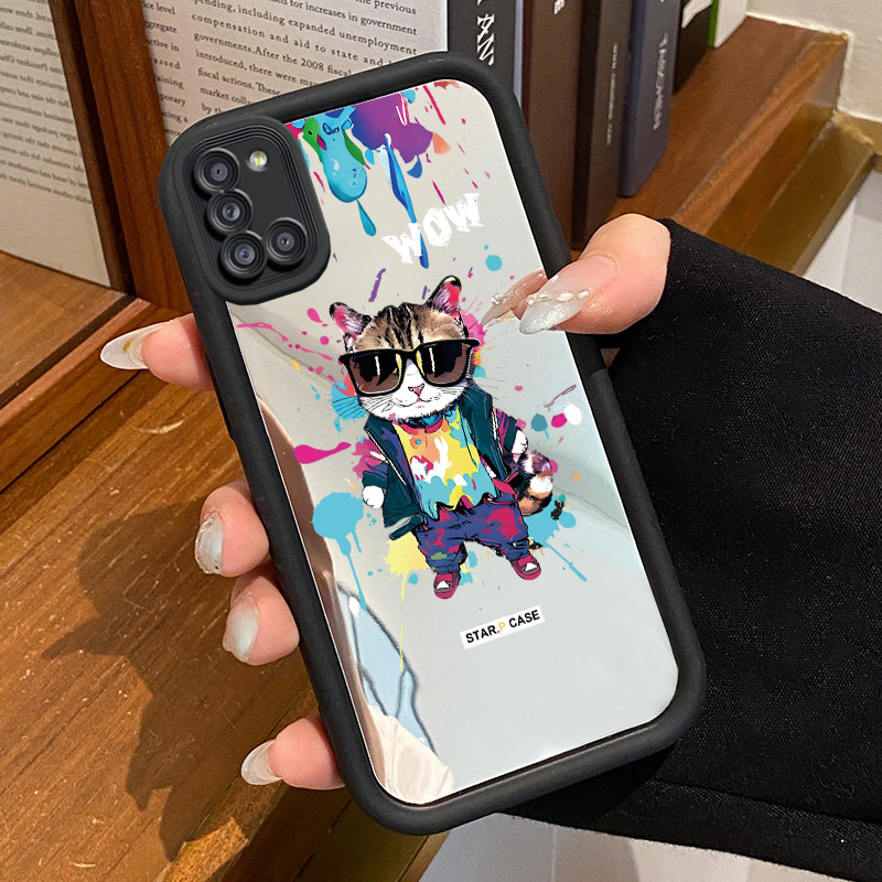 Casing Hp Untuk Samsung Galaxy A31 Case Kucing kacamata hitam Kasing Mirror Cesing Akrilik Silikon S