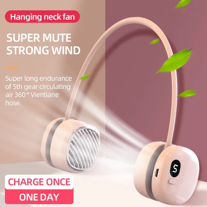 Hanging Neck Fan 3000 MAh Quiet Small USB Rechargeable Ai Screen Display Portable Mini Ventilateur V