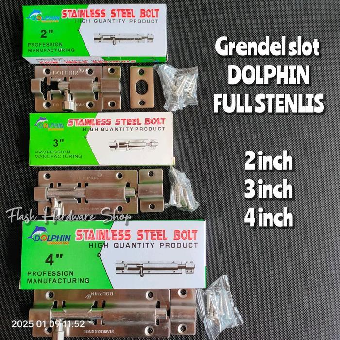 New Grendel slot jendela pintu lemari Dolphin full stenlis stenles 2 inchi, 3 inchi, 4 inchi