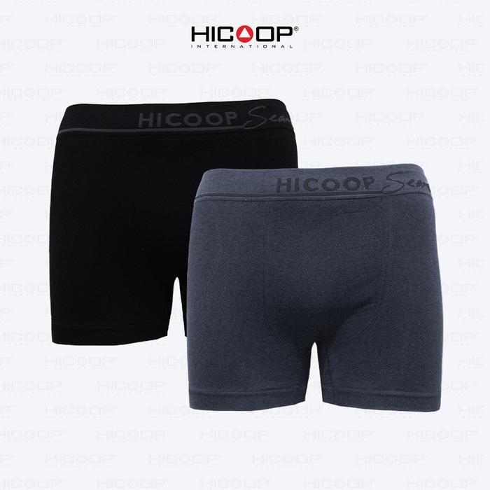 Hicoop - Underwear Boxer - Celana Dalam / Celana Pendek Pria Boxer Seamless - Hitam/Abu - Isi 1 Pcs