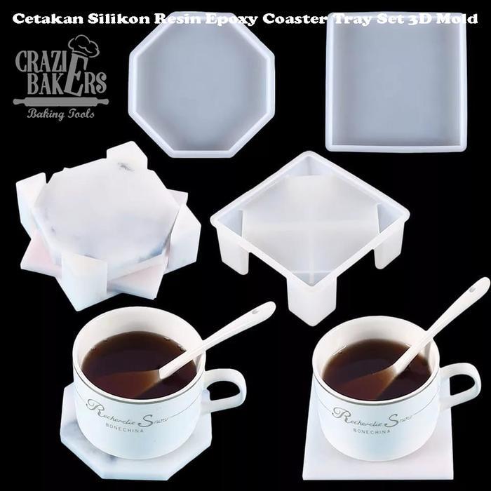 Cetakan Silikon Resin Coaster Tray Set 3D Mold