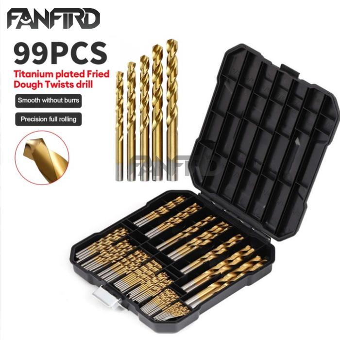 Premium FANFIRD 99pcs Mata Bor besi baja asli Mata Bor Set Putar Batang Lurus buah Bor Baja