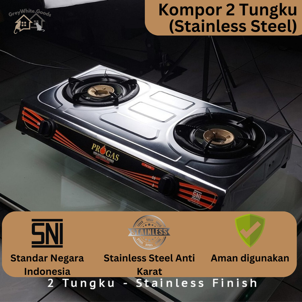Kompor Gas 2 Tungku Stainless Steel Api Besar SNI