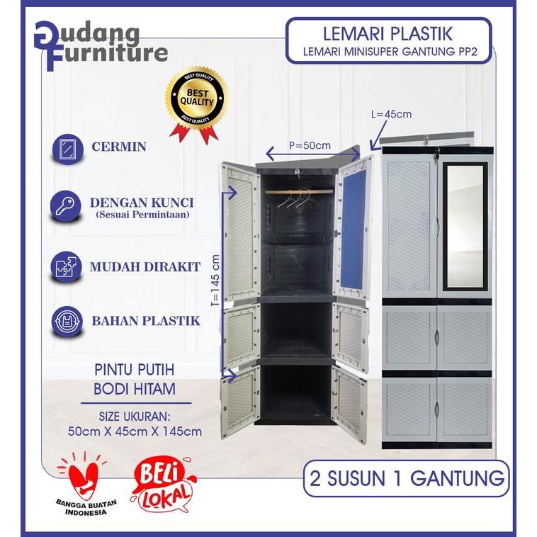 New (LEMARI INCLUDE GANTUNGAN) Lemari Pakaian Plastik / Lemari Plastik Pakaian 3 Susun dan 2 Pintu
