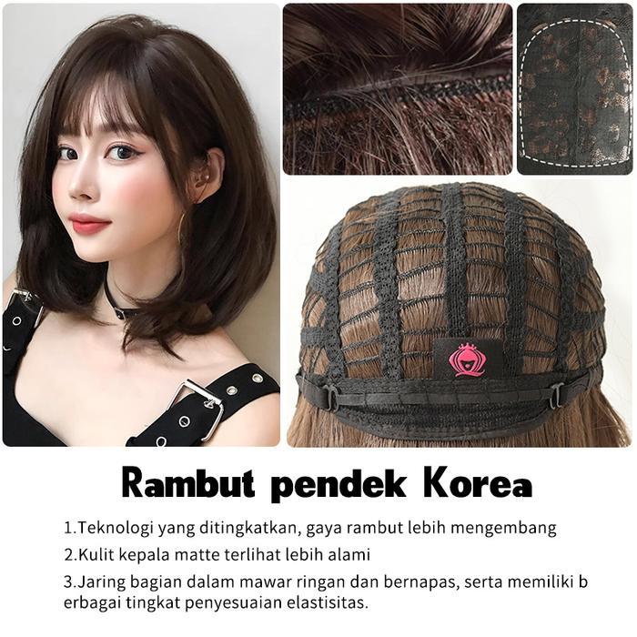 Rambut Palsu Wig Wanita Korea Style Aesthetic Premium Fiber Full Wig Korea Rambut Palsu Satu Kepala