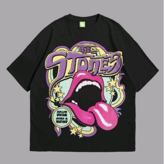 TERPERCAYA LADYJANE ROLLING STONES SOME GIRL TSHIRT OVERSIZE HITAM Combed Baju Kaos Tee