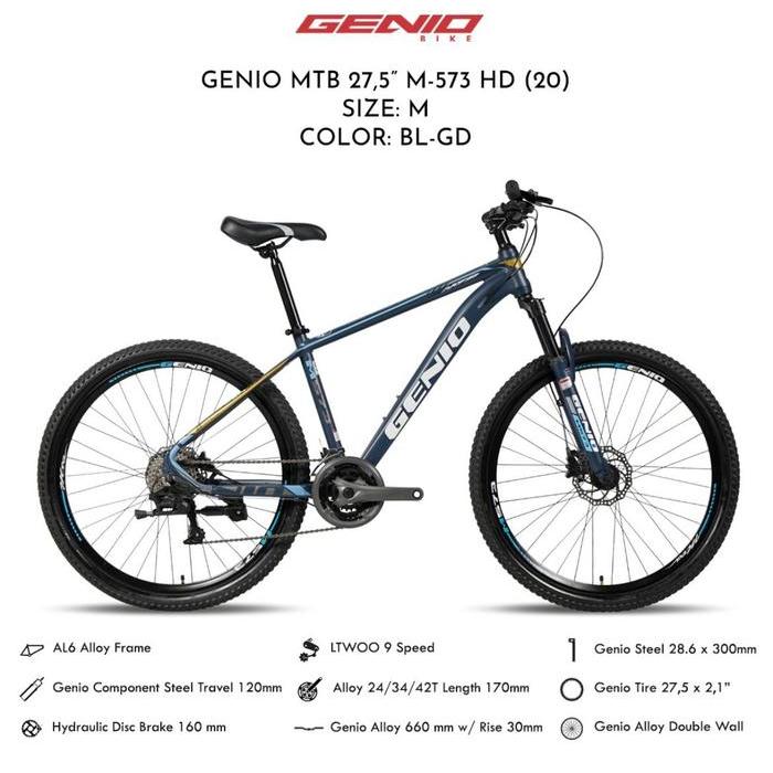 Sepeda Gunung MTB Genio M-573 HD 27,5" Alloy 27Speed Discbrake Garansi