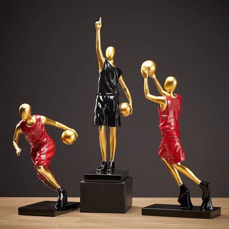 Modern Minimalist Basketball Football Player Resin Statue, Dynamic Sports Figurine Sculpture,
