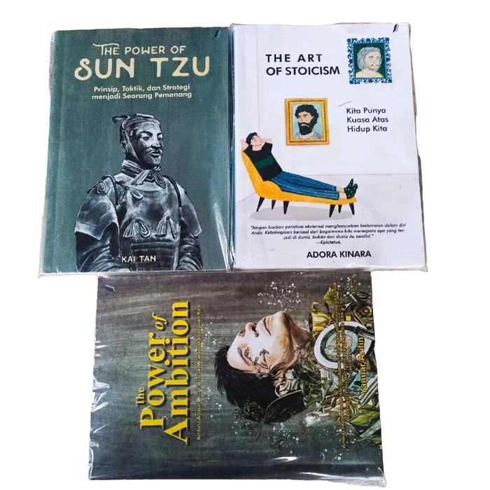 PAKET 3 BUKU MOTIVASI THE ART STOICISM + POWER SUNTZU HIJAU + POWER AMBITION Psychology