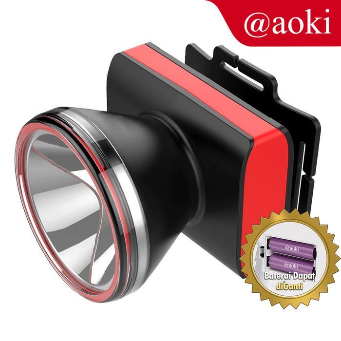 Senter Terang Aoki Senter Kepala 50W Baterai Lithium Dapat Diganti Lampu Hijau Merah Senter Led