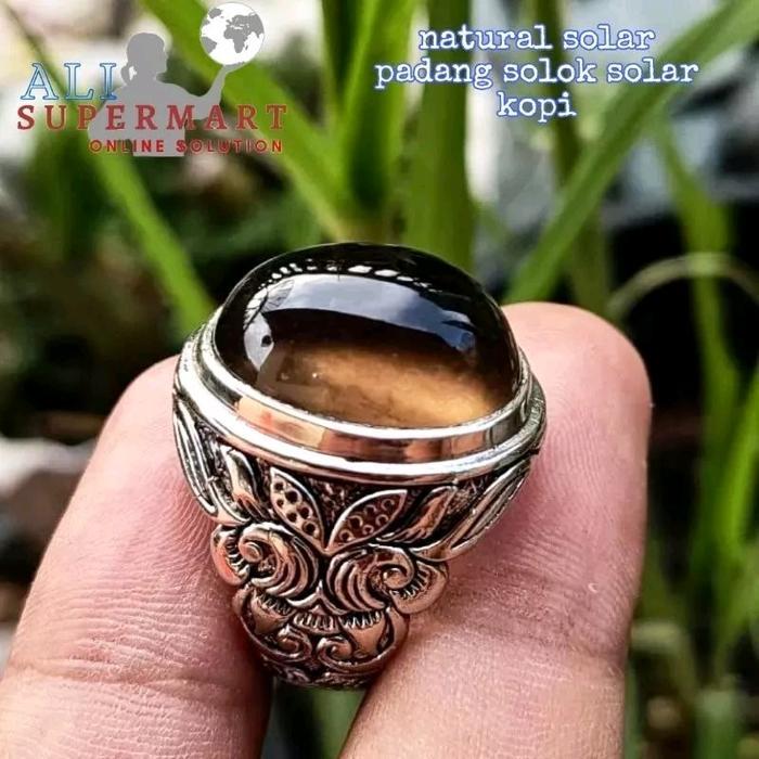TERLARIS cincin batu akik solar padang solok / solar kopi asli natural/ batu akik solar giwang READY