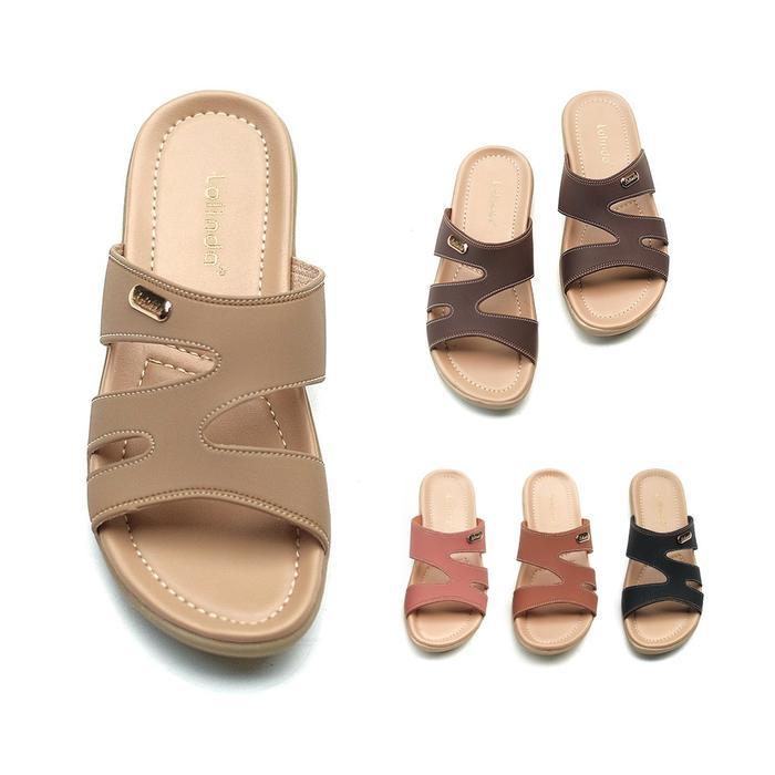 Lolinda Sandal Slop Wanita Kulit Casual Lolinda Sandal Flat Kulit Wanita