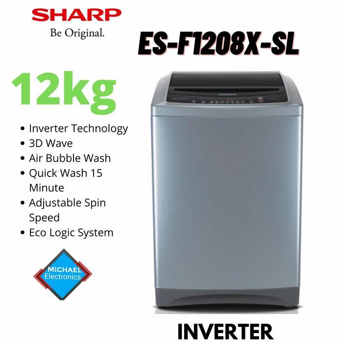 Sharp mesin cuci 1tabung 12kg ES-F1208X-SL INVERTER