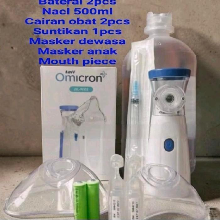 Promo Omicron Nebulizer Set Berkualitas - Paket Ekonomis dengan Baterai 2pcs NaCl 500ml Cairan Obat