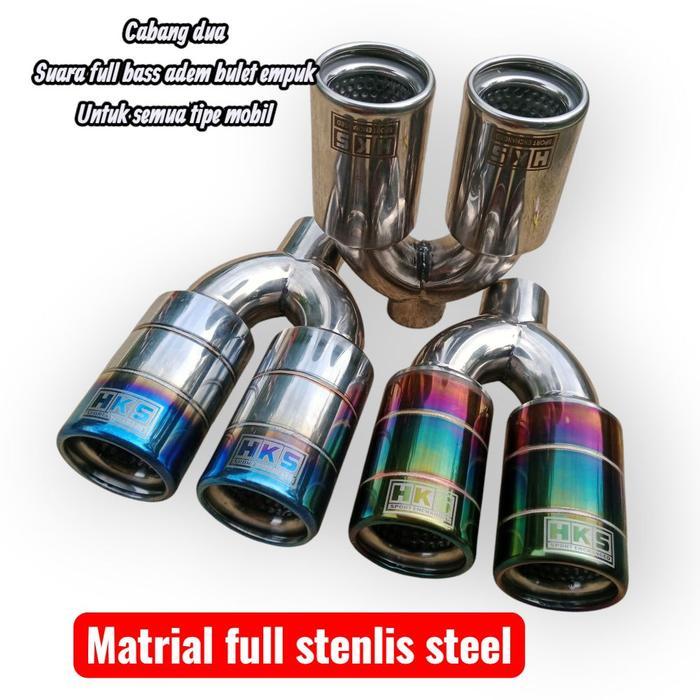 Premium Knalpot Mobil Racing Hks Cabang Dua Suara Bass Untuk Semua Jenis Mobil Full Stenlis Sporty