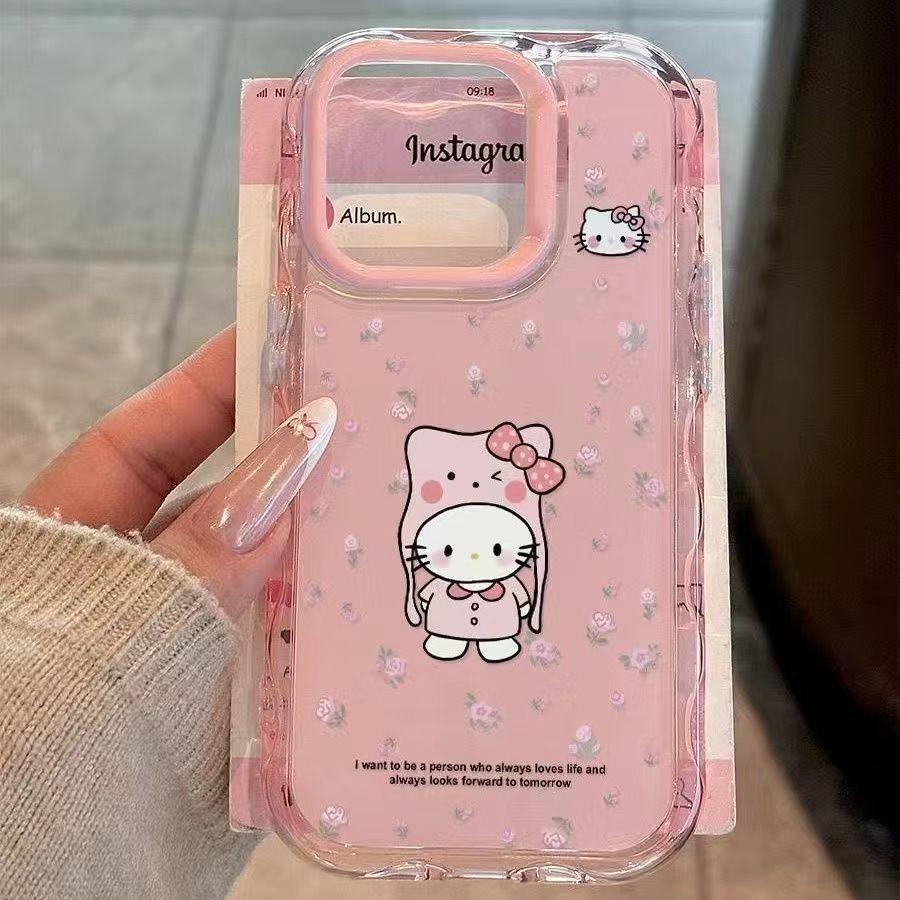 Halo Kitty Pink Dot Warna Jeli Case Iphone 11 16 Pro Max 14 Plus 12 Pro Max 17 Pro Max 13 Pro Max 15