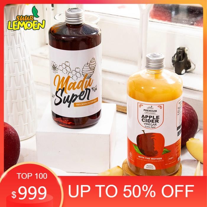 Paket Hemat - Bundling Cuka Apel 500ml & Madu Hutan 700gr Asli Halal MUI Premium Top 100