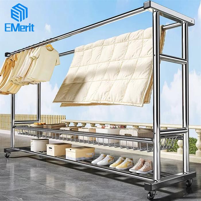 Jemuran Baju Hanger Rak Gantungan Baju Berdiri Stainless Jemuran Baju Besi Kuat Besar Jemuran Baju