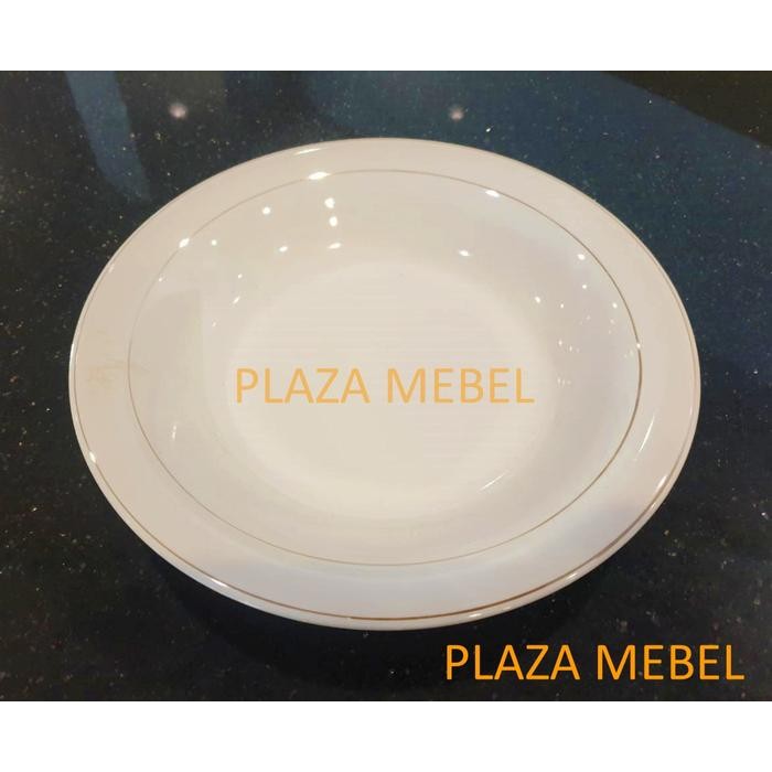 Piring Lis Emas 9" Porselin LUCKY / Piring Makan SNI Batu Putih