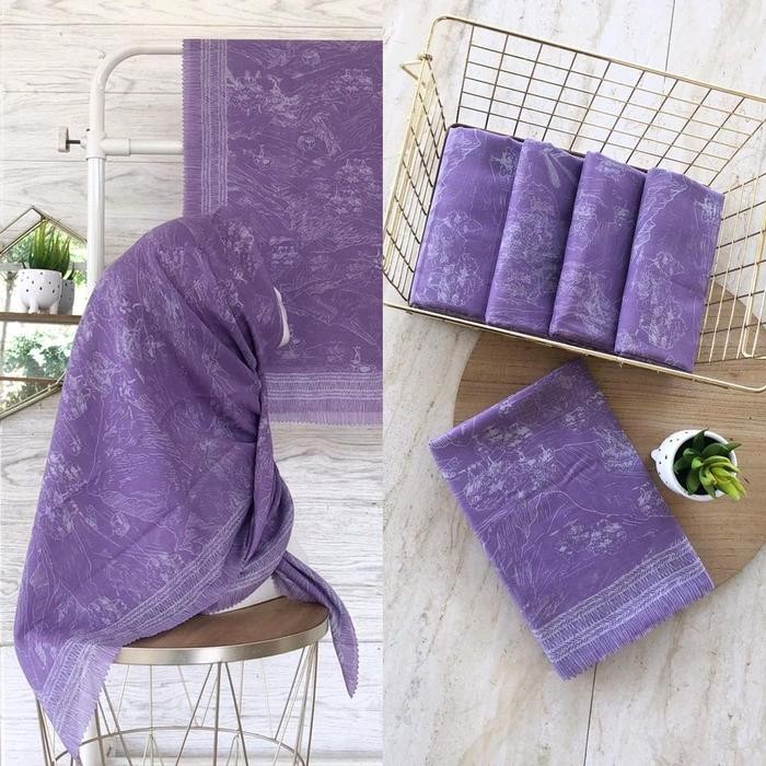 tvkj- Hijab Segi Empat Voal Motif Scene Ungu Muda