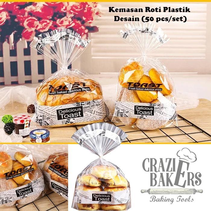 Sale Kemasan Roti Plastik Desain Dengan Ikat Twister (50 Pcs/Set)