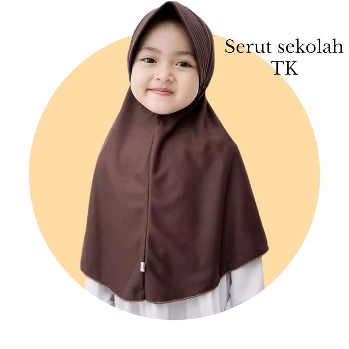 TERLARIS Bergo Tali Serut Premium Kerudung Sekolah TK Polos Hijab Serut Renda Terlaris Jilbab Pita