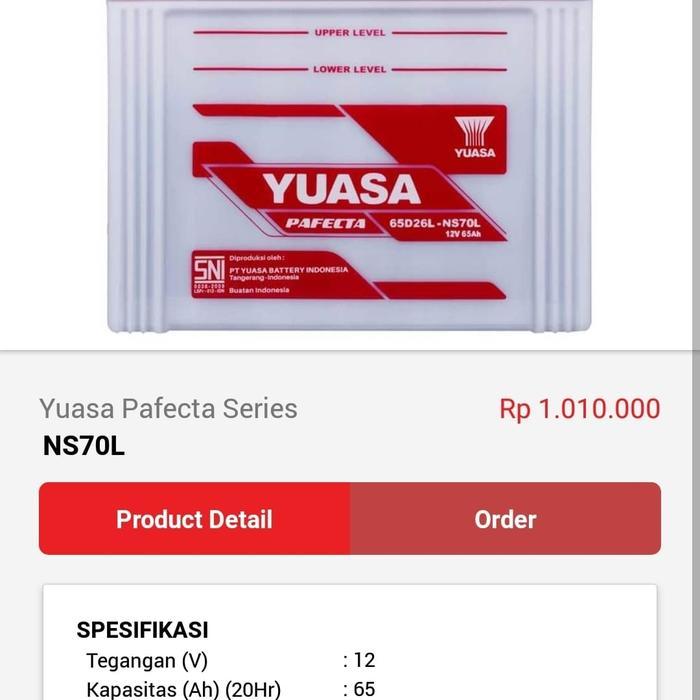 Aki accu yuasa ns70l 12v 65ah berbagai kendaraan