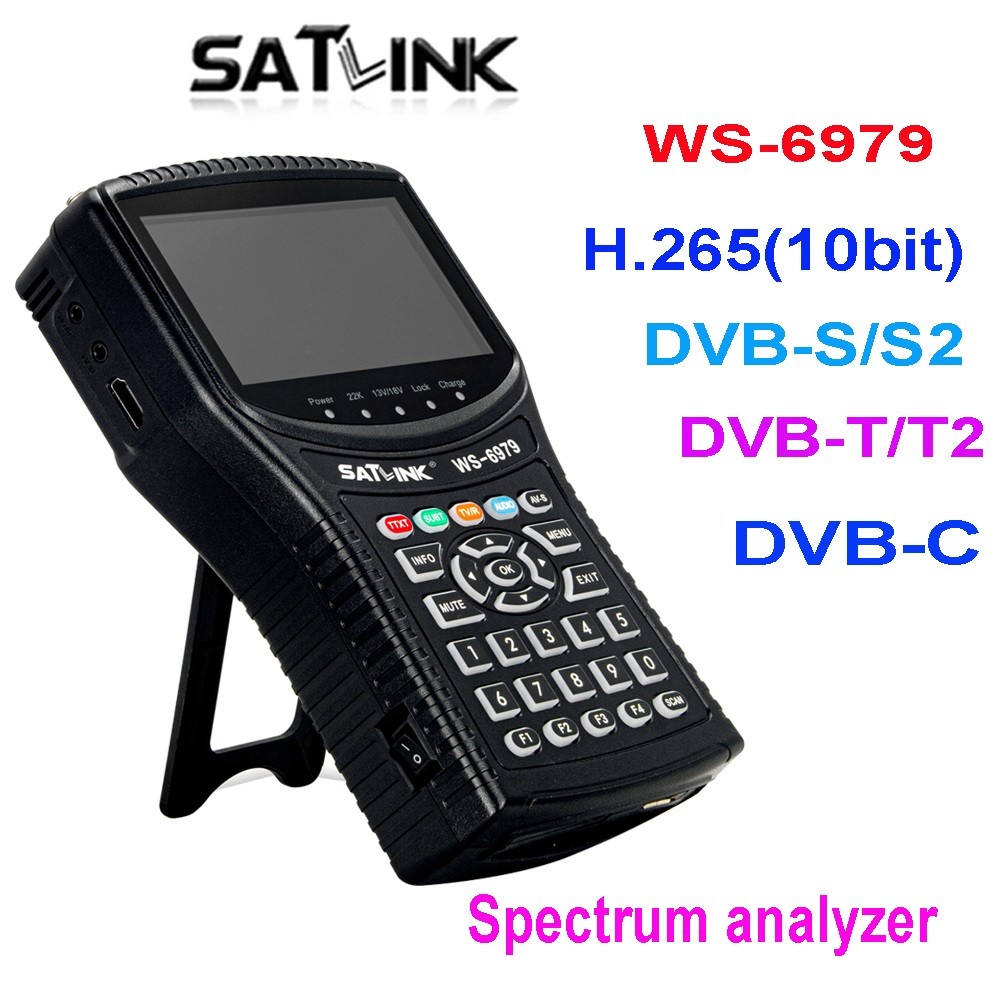 Satlink WS-6979 Digital Satellite Finder meter DVB-S2 DVB-T2 Combo DVB-C Spectrum MPEG-4