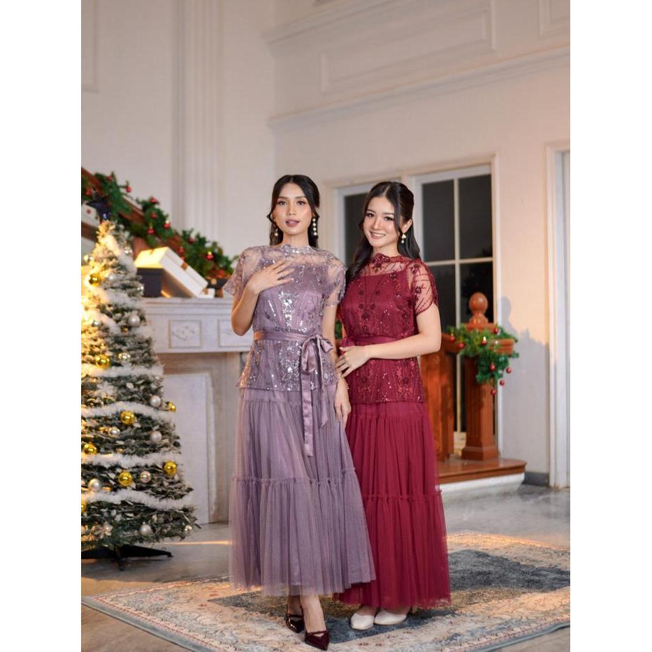 Miss Nomi - Gabriella Dress Brukat Pesta Outer Mewah Kondangan Bridesmaid Graduation Formal Wanita