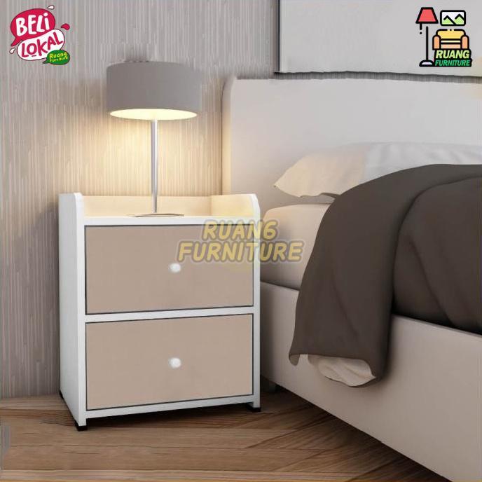 Meja Nakas 2 Laci Mini Meja Kamar Tidur Minimalis Portable Original